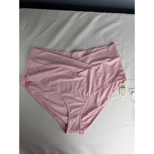 Aerie Real Good High Waisted Bikini Bottoms XXL Pink Crossover Full Coverage NWT